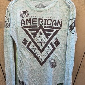 Affliction "American Fighter 74" Men's Light Blue Graphic Long Sleeve Tee